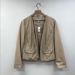 NWT Ann Taylor LOFT Twill Open Front Blazer Jacket Minimalist Neutral Tan